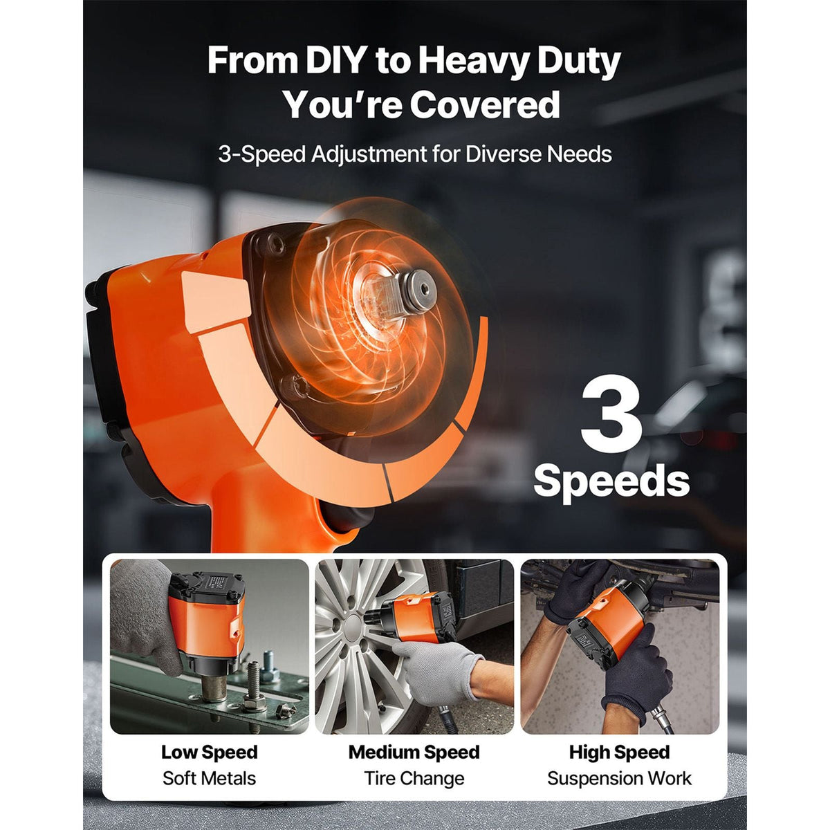 1/2-Inch Air Impact Wrench, Up to 738 ft-lbs Nut-busting Torque, Stubby Size & Lightweight Pneumatic Impact Gun for Auto Repairs and Maintenance