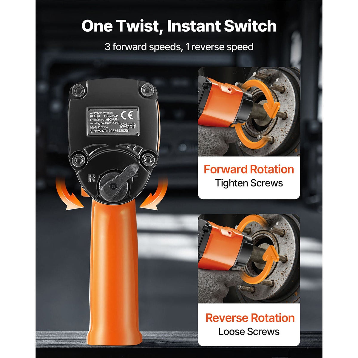 1/2-Inch Air Impact Wrench, Up to 738 ft-lbs Nut-busting Torque, Stubby Size & Lightweight Pneumatic Impact Gun for Auto Repairs and Maintenance