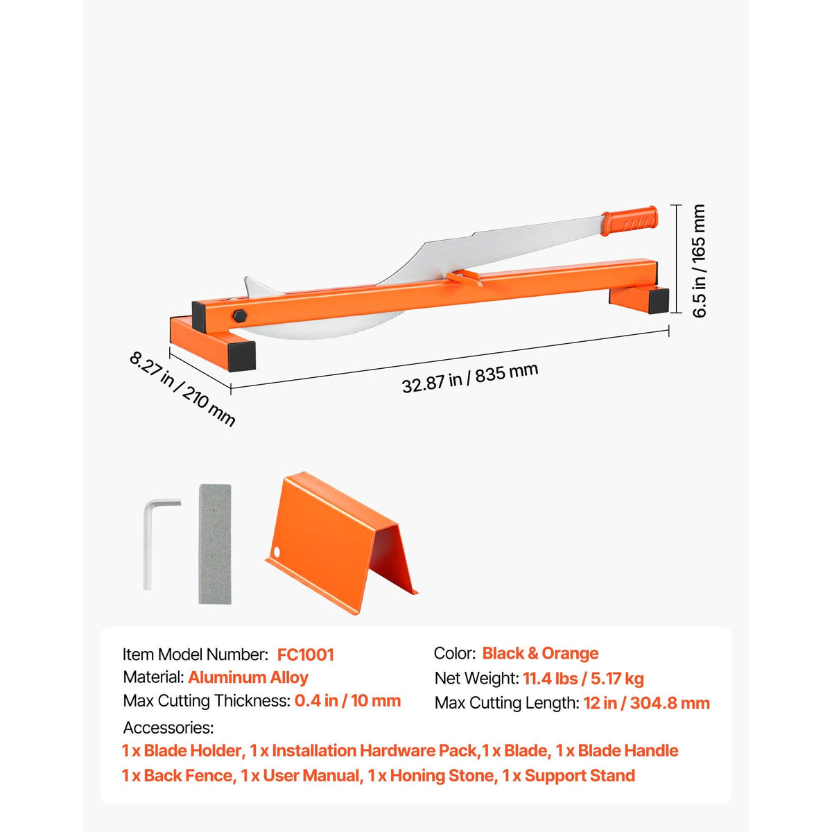 12 inch Vinyl Floor Cutter, 10mm Thick Laminate Flooring Cutter with Cutting Angle Guide, Rubber Handle, Honing Stone, D2 Steel Blade for Cutting Laminate, Vinyl, Home Renovation