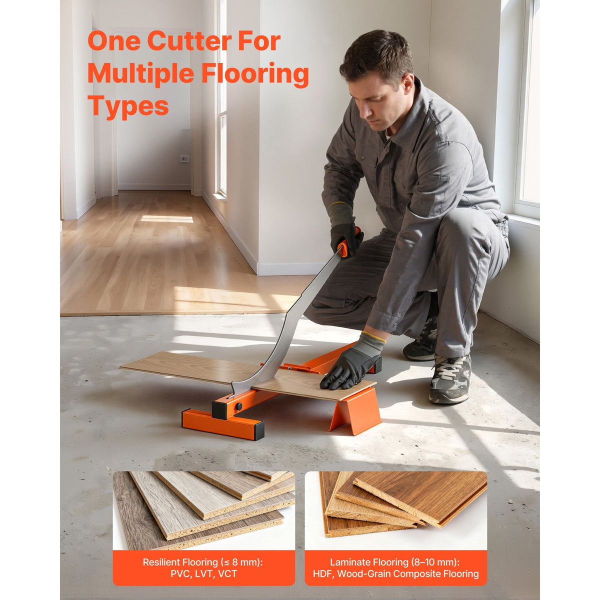 12 inch Vinyl Floor Cutter, 10mm Thick Laminate Flooring Cutter with Cutting Angle Guide, Rubber Handle, Honing Stone, D2 Steel Blade for Cutting Laminate, Vinyl, Home Renovation
