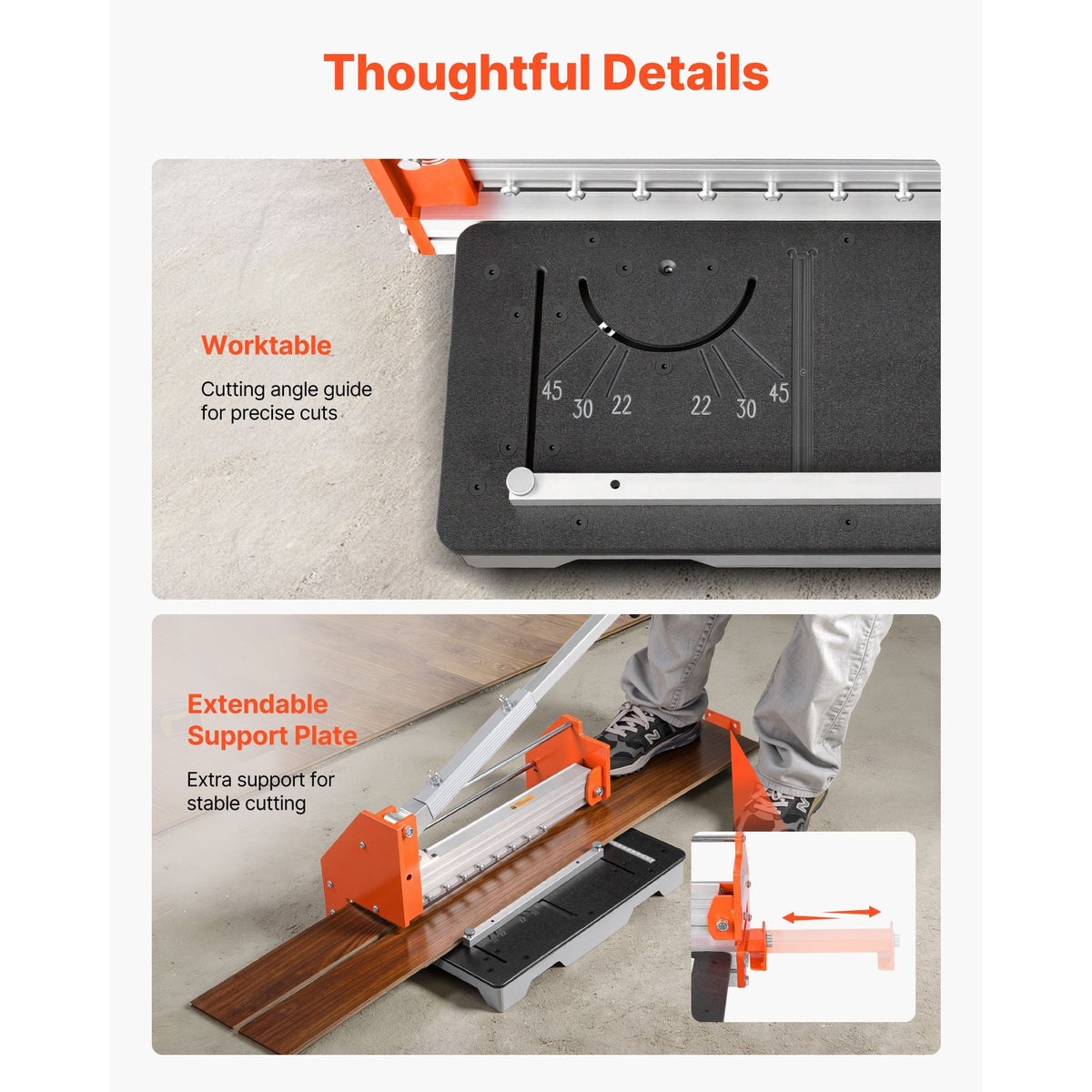 12 inch Vinyl Floor Cutter, 16mm Thick Laminate Flooring Cutter with Upgraded Labor-Saving Aluminum-Alloy Lever, Telescoping Support Plate, Cuts Engineered Wood, LVT, VCT, SPC, LVP, WPC