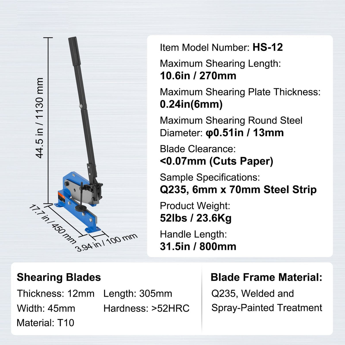 12" Manual Hand Plate Shear for Metal Sheet Processing, HS-12 Benchtop Cutter with Q235 Material, for Crafts Thick Steel Crafting, Heavy Duty Roll Press Machine for Builders, DIY Enthusiasts
