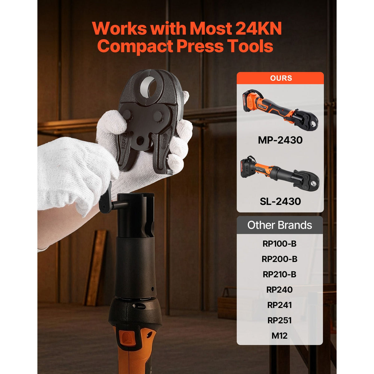 1/2" MegaPress Jaw for Compact Series Press Tools, 52 HRC Hardened Steel Pressing Jaw - Compatible with 24KN Press Tools for Carbon Steel Pipes Connections