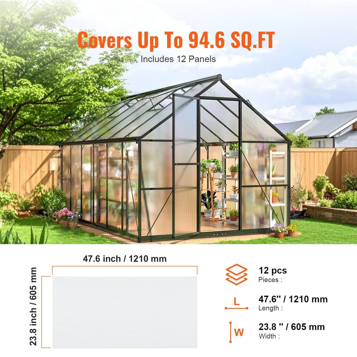 12 Pack Polycarbonate Greenhouse Panels, 2' X 4' X 0.24'' Roof Panels Sheets, Waterproof UV Protected Corrugated Plastic Roofing, Impact Resistance Clear Roofing Sheets for Greenhouse/Garden