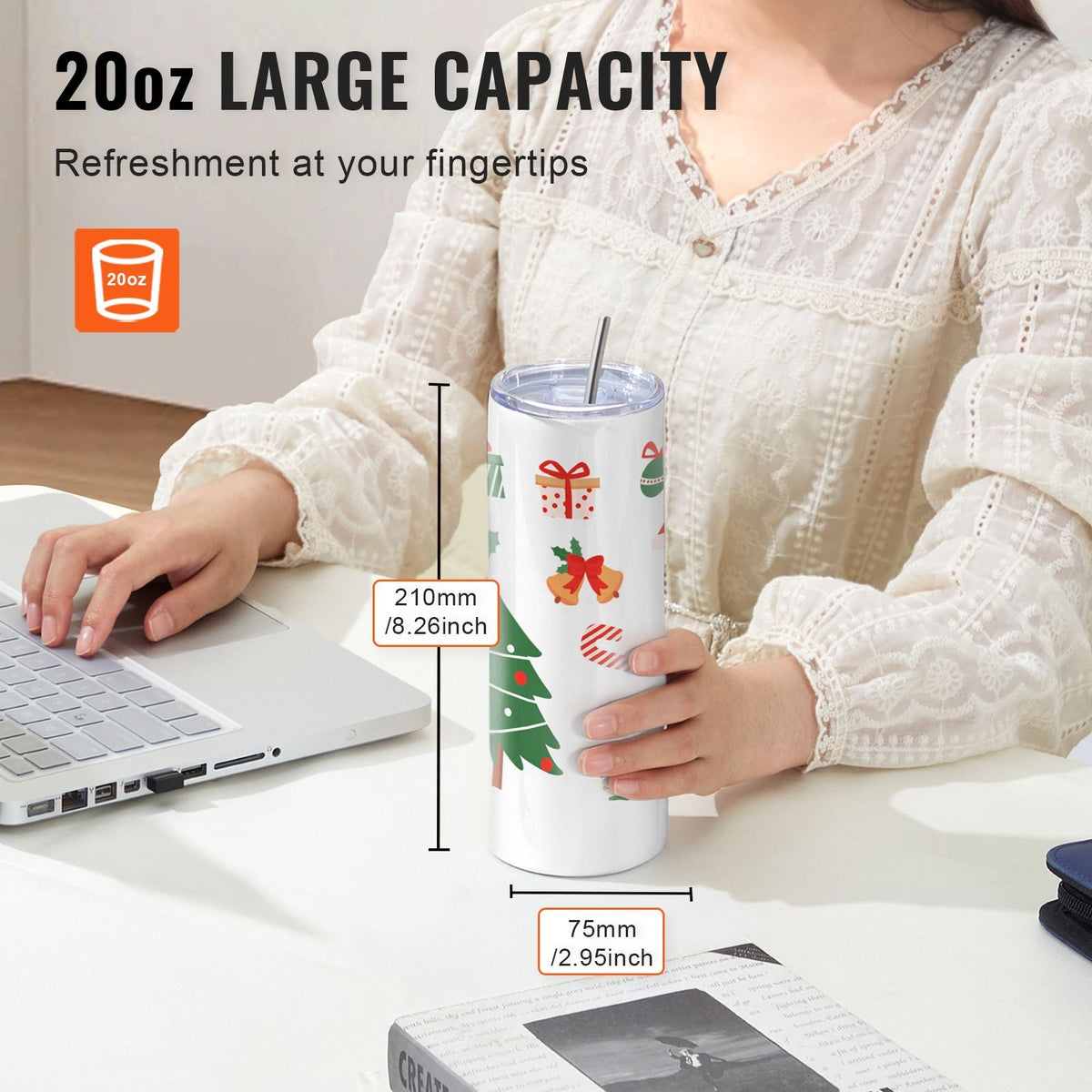12 Pack Sublimation Tumblers 20oz Skinny Straight, Stainless Steel Sublimation Tumblers Blank, Stainless Steel Double Wall Tumbler for Heat Transfer Customized Gifts with Lid and Straw, Gift Box