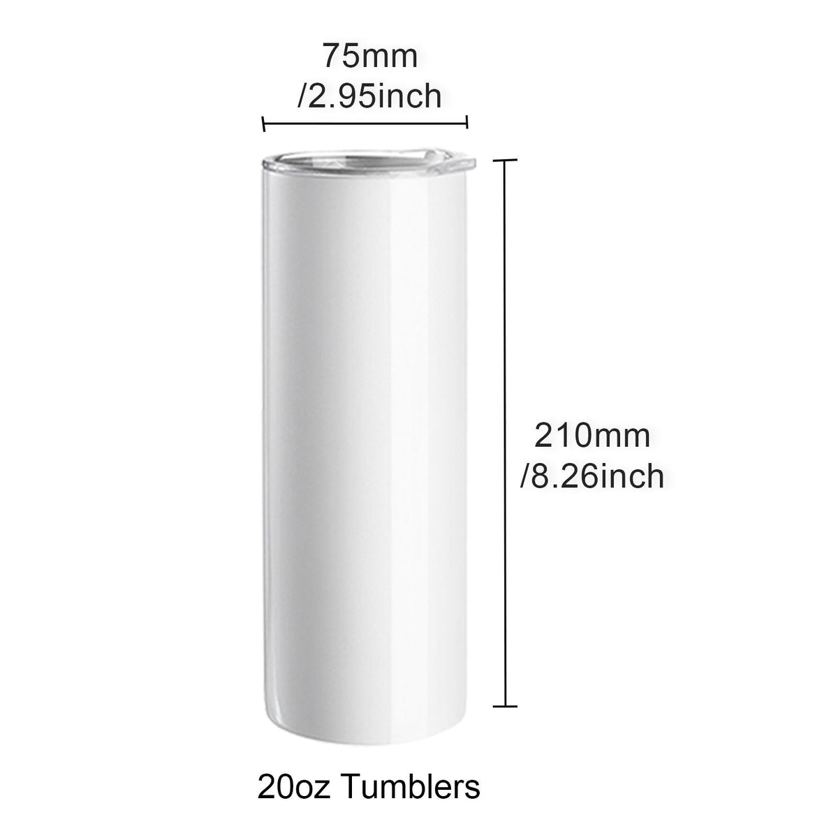 12 Pack Sublimation Tumblers 20oz Skinny Straight, Stainless Steel Sublimation Tumblers Blank, Stainless Steel Double Wall Tumbler for Heat Transfer Customized Gifts with Lid and Straw, Gift Box