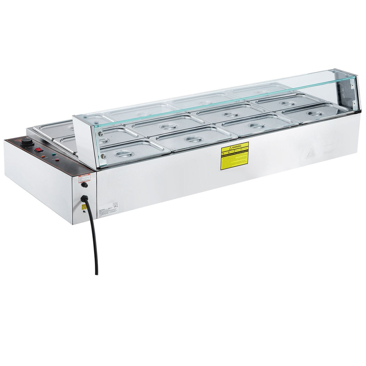 12-Pan Commercial Food Warmer, 12 x 5QT Electric Steam Table with Glass Cover, 1700W Countertop Stainless Steel Buffet Bain Marie 86-185 Fahrenheit Temp Control