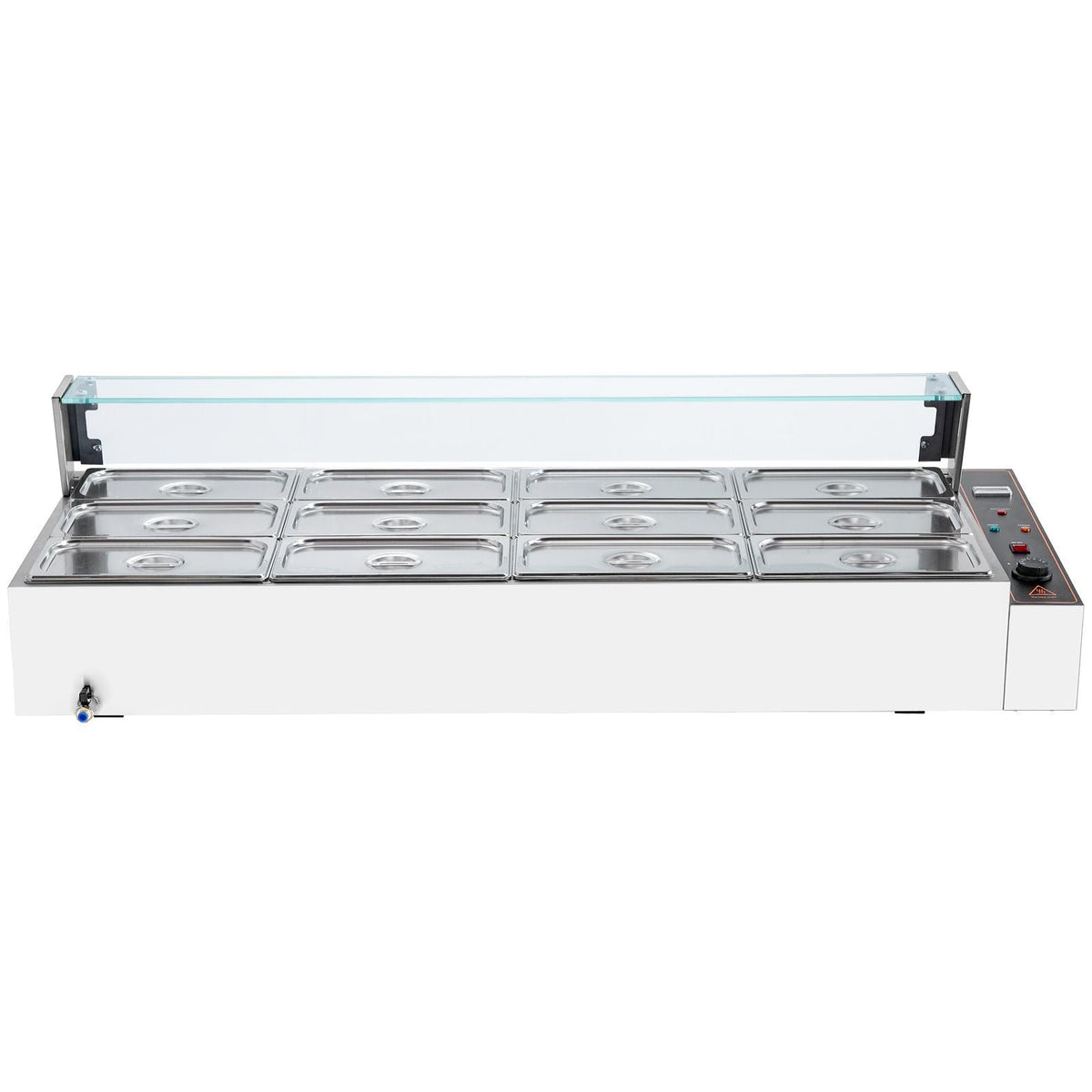 12-Pan Commercial Food Warmer, 12 x 5QT Electric Steam Table with Glass Cover, 3200W Countertop Stainless Steel Buffet Bain Marie w/ Thermometer 86-185 Fahrenheit Temp Control