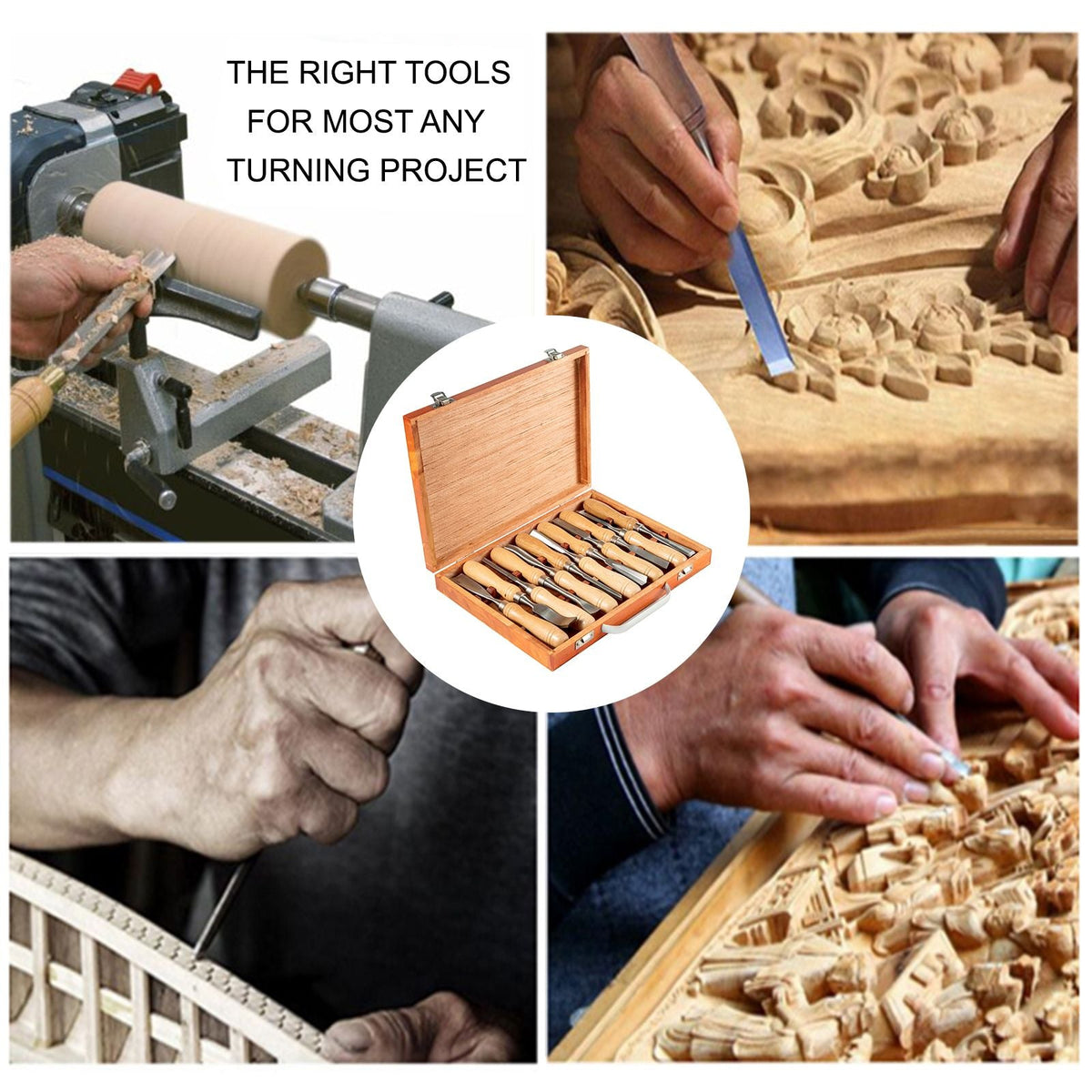 12-Piece Wood Lathe Chisel Set, 3.75" Blade, Woodworking & Carving Tools with Wooden Case for Furniture & Root Crafting