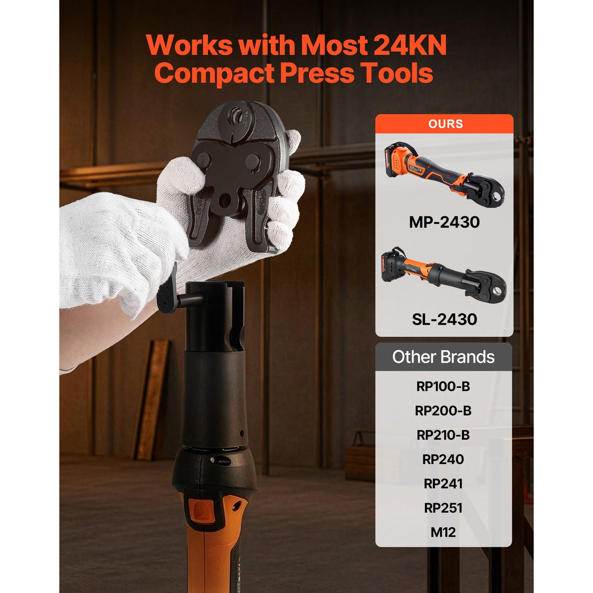 1/2" Press Jaw for Compact Series Press Tools, 52 HRC Hardened Steel Pressing Jaw for High Pressure HVAC/R Applications - Compatible with 24KN Press Tools for RLS Copper Pipes Connections