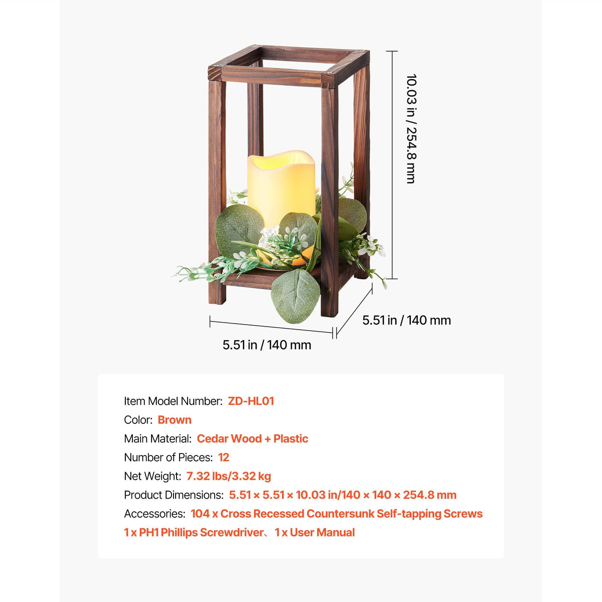 12 Set/36 Pcs Wooden Wedding Lantern Centerpiece, Includes 12 Wooden Lantern Candle Holder 12 Flameless LED Candle 12 Eucalyptus Leaves Wreath for Wedding Table Party Farmhouse Decor, Brown