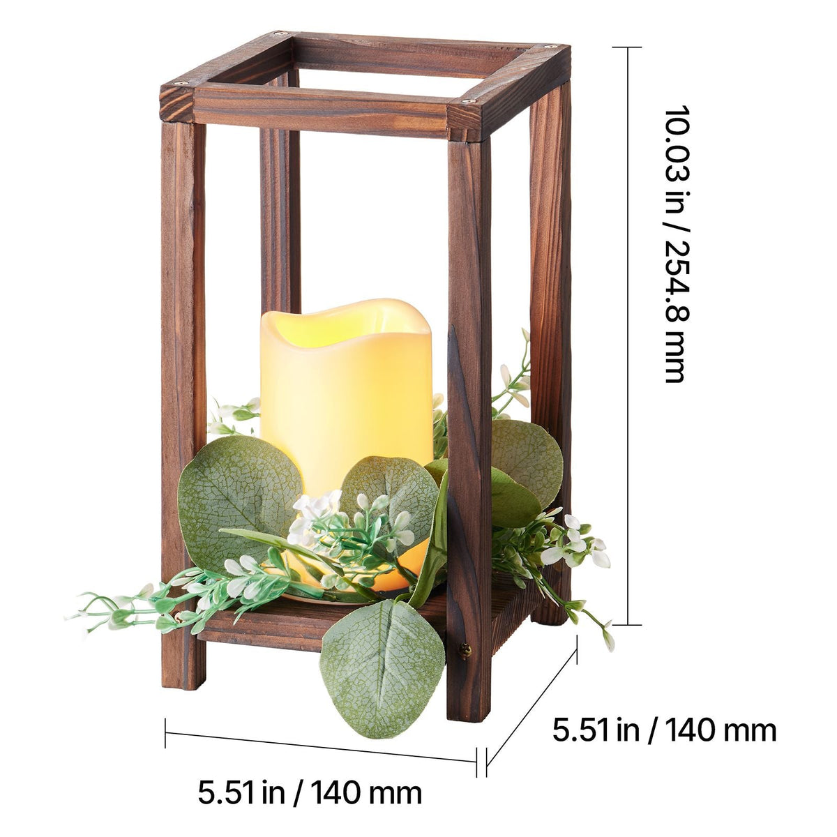 12 Set/36 Pcs Wooden Wedding Lantern Centerpiece, Includes 12 Wooden Lantern Candle Holder 12 Flameless LED Candle 12 Eucalyptus Leaves Wreath for Wedding Table Party Farmhouse Decor, Brown