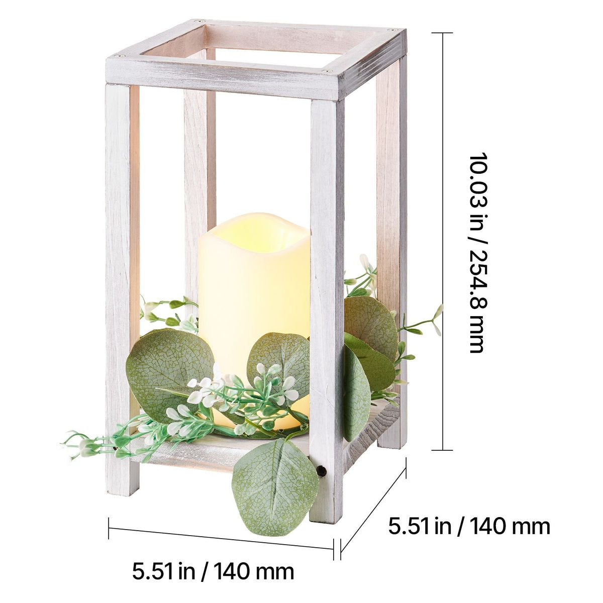 12 Set/36 Pcs Wooden Wedding Lantern Centerpiece, Includes 12 Wooden Lantern Candle Holder 12 Flameless LED Candle 12 Eucalyptus Leaves Wreath for Wedding Table Party Farmhouse Decor, White