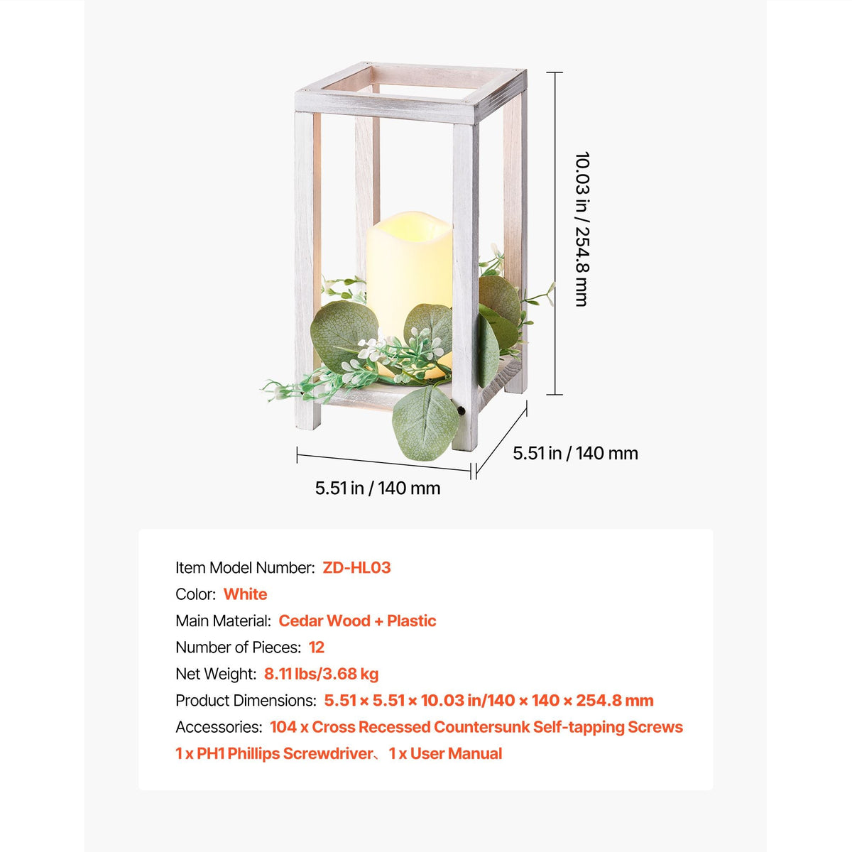 12 Set/36 Pcs Wooden Wedding Lantern Centerpiece, Includes 12 Wooden Lantern Candle Holder 12 Flameless LED Candle 12 Eucalyptus Leaves Wreath for Wedding Table Party Farmhouse Decor, White