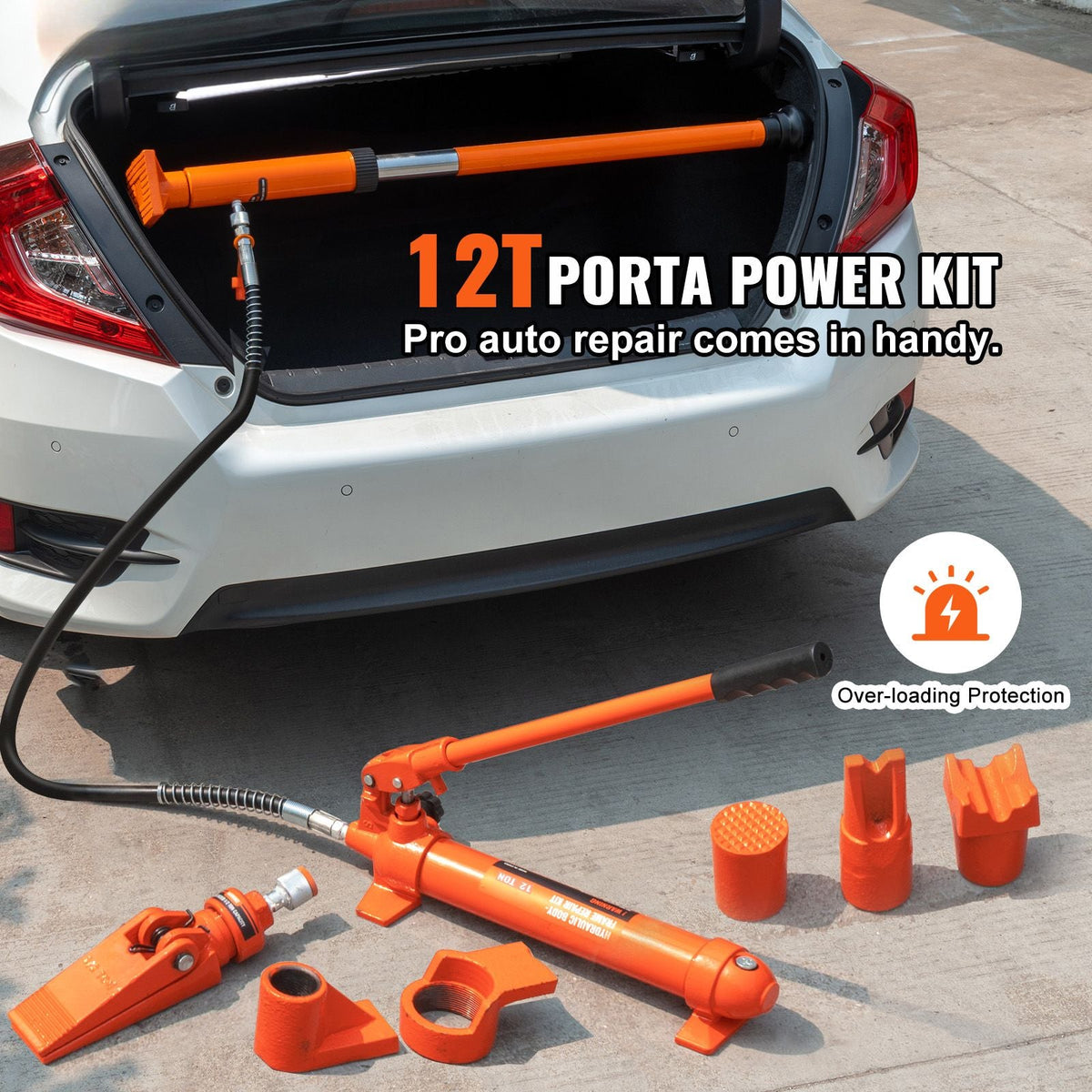 12 Ton Porta Power Kit, Hydraulic Ram with Pump with 4.6 ft/1.4 m Oil Hose, Portable Hydraulic Jack with Storage Case for Automotive, Garage, Farm, Mechanic (26455 LBS)