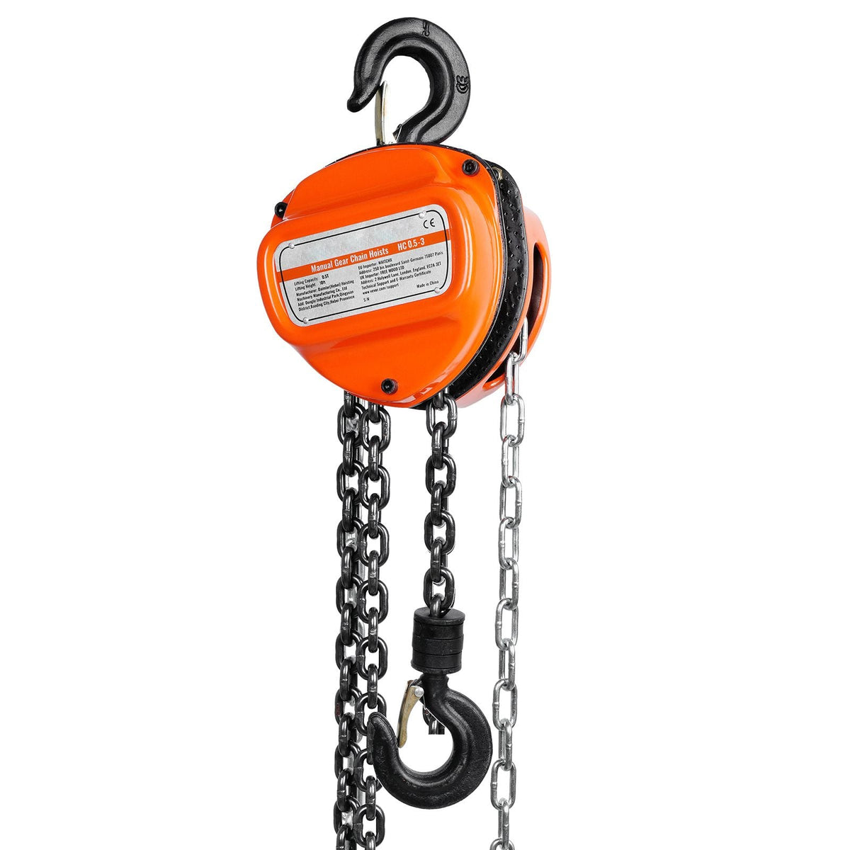 1/2 Ton/1100 LBS Hand Chain Hoist 10 FT Come Along, 1100 lbs Capacity G80 Galvanized Carbon Steel with Double-Pawl Brake, Auto Chain Leading & 360° Rotation Hook, for Garage Factory Dock