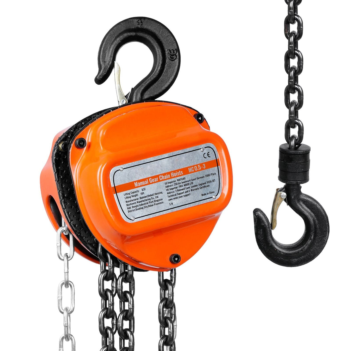 1/2 Ton/1100 LBS Hand Chain Hoist 10 FT Come Along, 1100 lbs Capacity G80 Galvanized Carbon Steel with Double-Pawl Brake, Auto Chain Leading & 360° Rotation Hook, for Garage Factory Dock