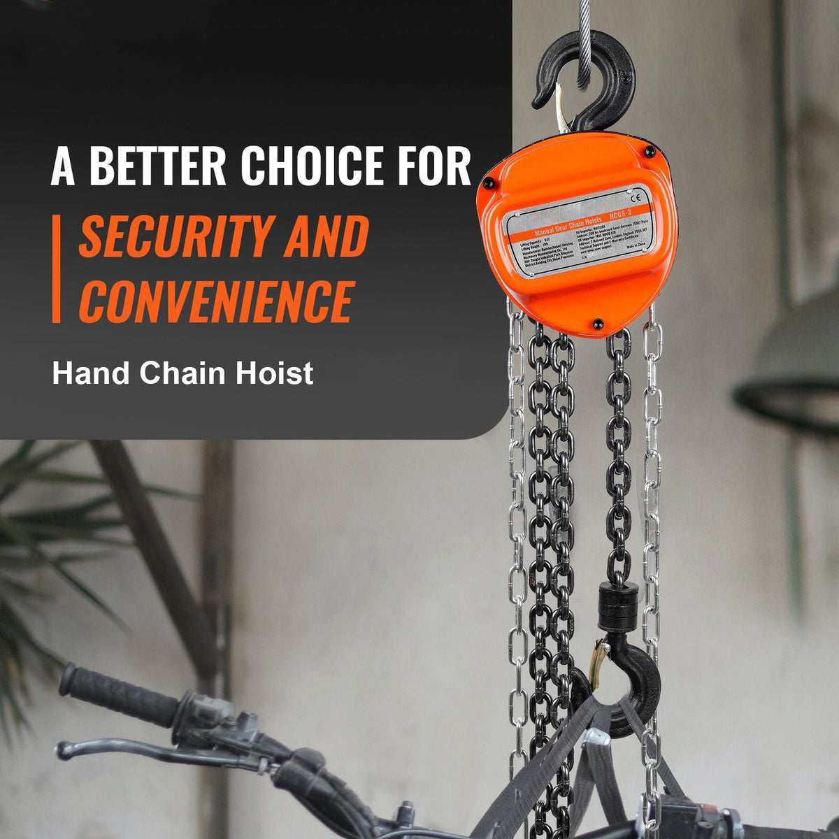 1/2 Ton/1100 LBS Hand Chain Hoist 10 FT Come Along, 1100 lbs Capacity G80 Galvanized Carbon Steel with Double-Pawl Brake, Auto Chain Leading & 360° Rotation Hook, for Garage Factory Dock