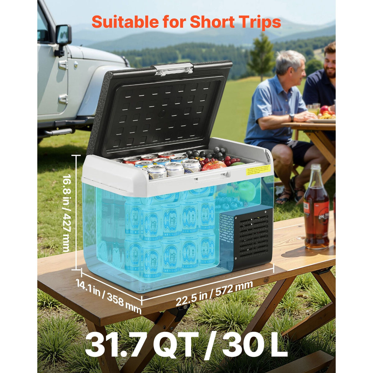 12 Volt Car Refrigerator, 31.7QT/30L Car Fridge, Portable Electric Cooler with -4-68 F Adjustable Temperature, 12/24V DC and 100- 240V AC Compressor Freezer for Outdoor, Camping, Travel, RV