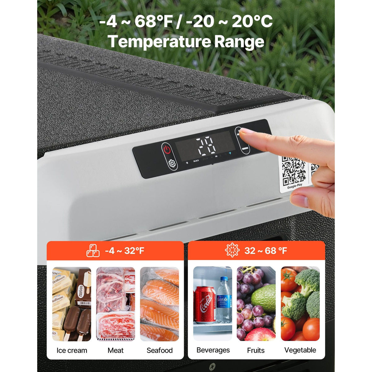 12 Volt Car Refrigerator, 42.3QT/40L Car Fridge, Portable Electric Cooler with -4-68 F Adjustable Temperature, 12/24V DC and 100- 240V AC Compressor Freezer for Outdoor, Camping, Travel, RV