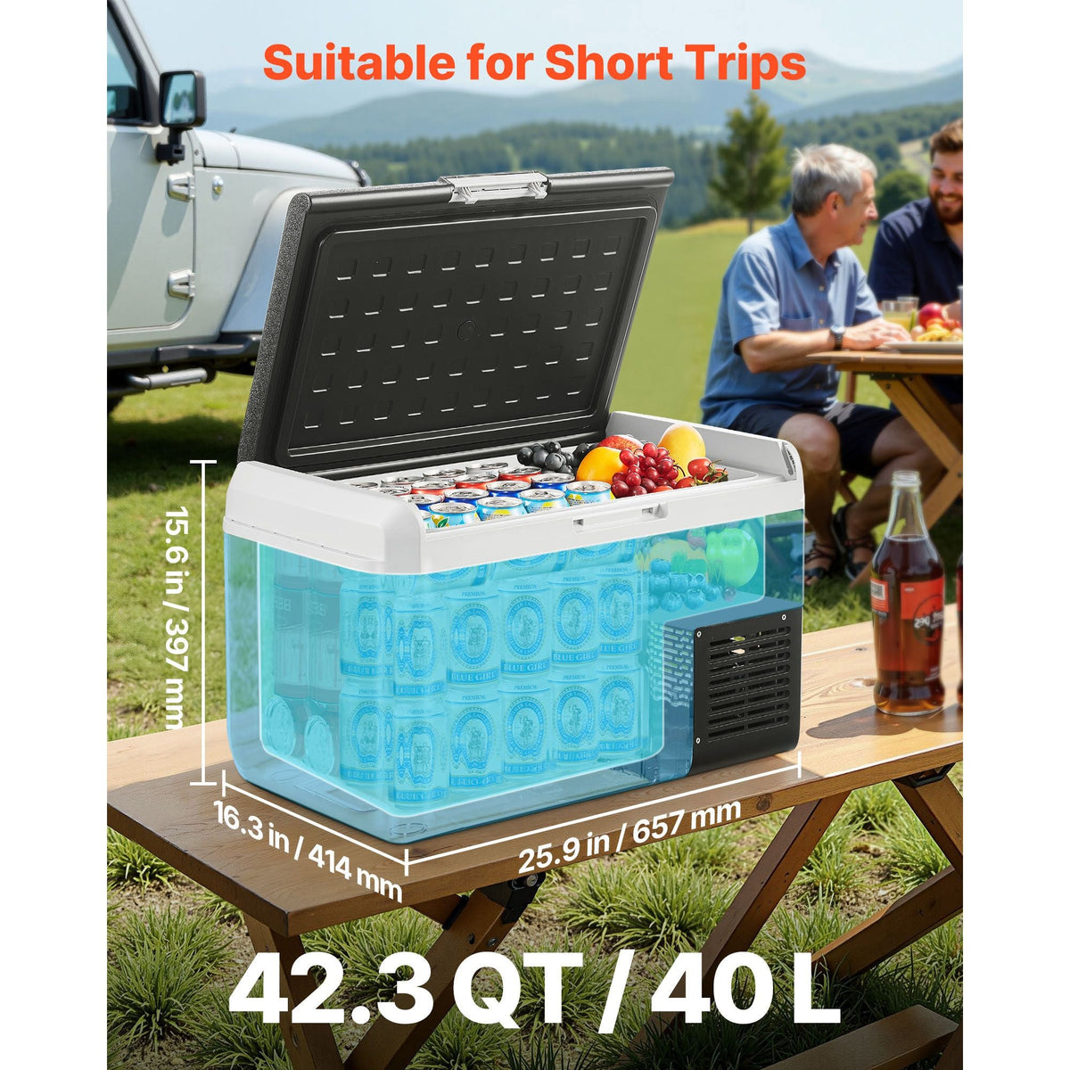 12 Volt Car Refrigerator, 42.3QT/40L Car Fridge, Portable Electric Cooler with -4-68 F Adjustable Temperature, 12/24V DC and 100- 240V AC Compressor Freezer for Outdoor, Camping, Travel, RV
