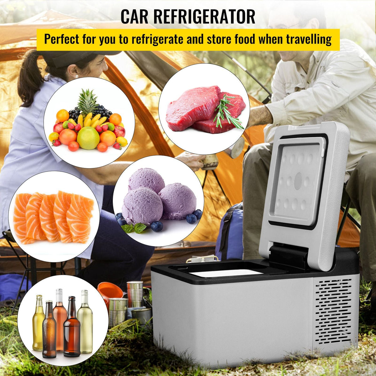 12 Volt Refrigerator 10 Qt, Portable Mini Freezer -4 to 68 F with APP Control Car Compressor Fridge Cooler 12V/24V DC and 110-220V AC For Camping, Road Trip, Travel, Outdoor and Home