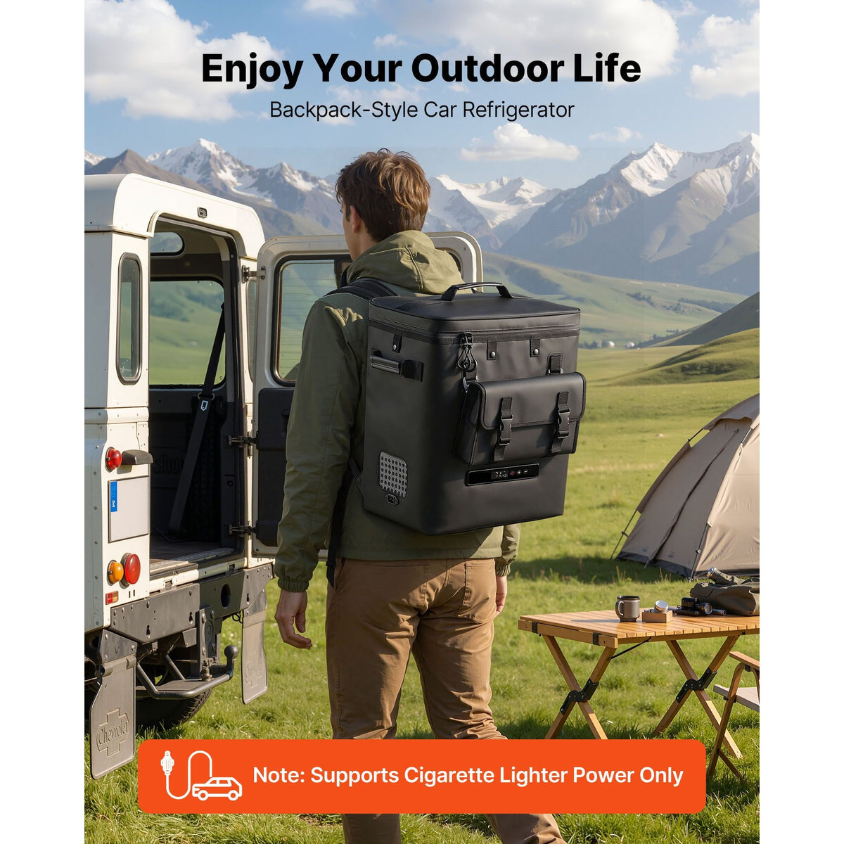 12 Volt Refrigerator, 13.7 QT/ 13L Car Fridge, Portable Electric Freezer Compressor, 12V/24V DC, 21 F to 50 F/ -6C to 10C , for Truck Van RV SUV Boat Travel Camping Road Trips