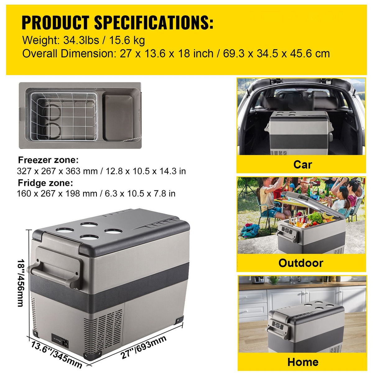 12 Volt Refrigerator, 48 Quart (45L) Fast Cooling Portable Freezer with App Control (-4~68Fahrenheit), Car Fridge with 12/24v DC & 110-240v AC for Travel, Truck, Camping and Home Use, Black