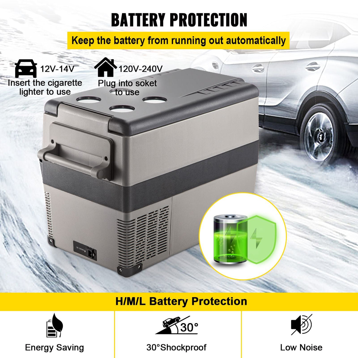 12 Volt Refrigerator, 48 Quart (45L) Fast Cooling Portable Freezer with App Control (-4~68Fahrenheit), Car Fridge with 12/24v DC & 110-240v AC for Travel, Truck, Camping and Home Use, Black