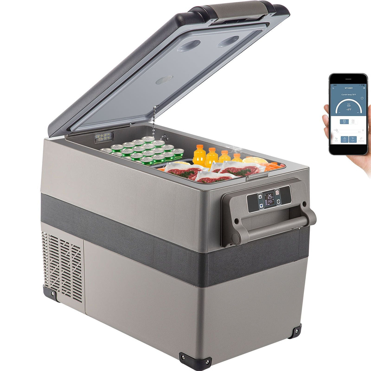 12 Volt Refrigerator, 48 Quart (45L) Fast Cooling Portable Freezer with App Control (-4~68Fahrenheit), Car Fridge with 12/24v DC & 110-240v AC for Travel, Truck, Camping and Home Use, Black