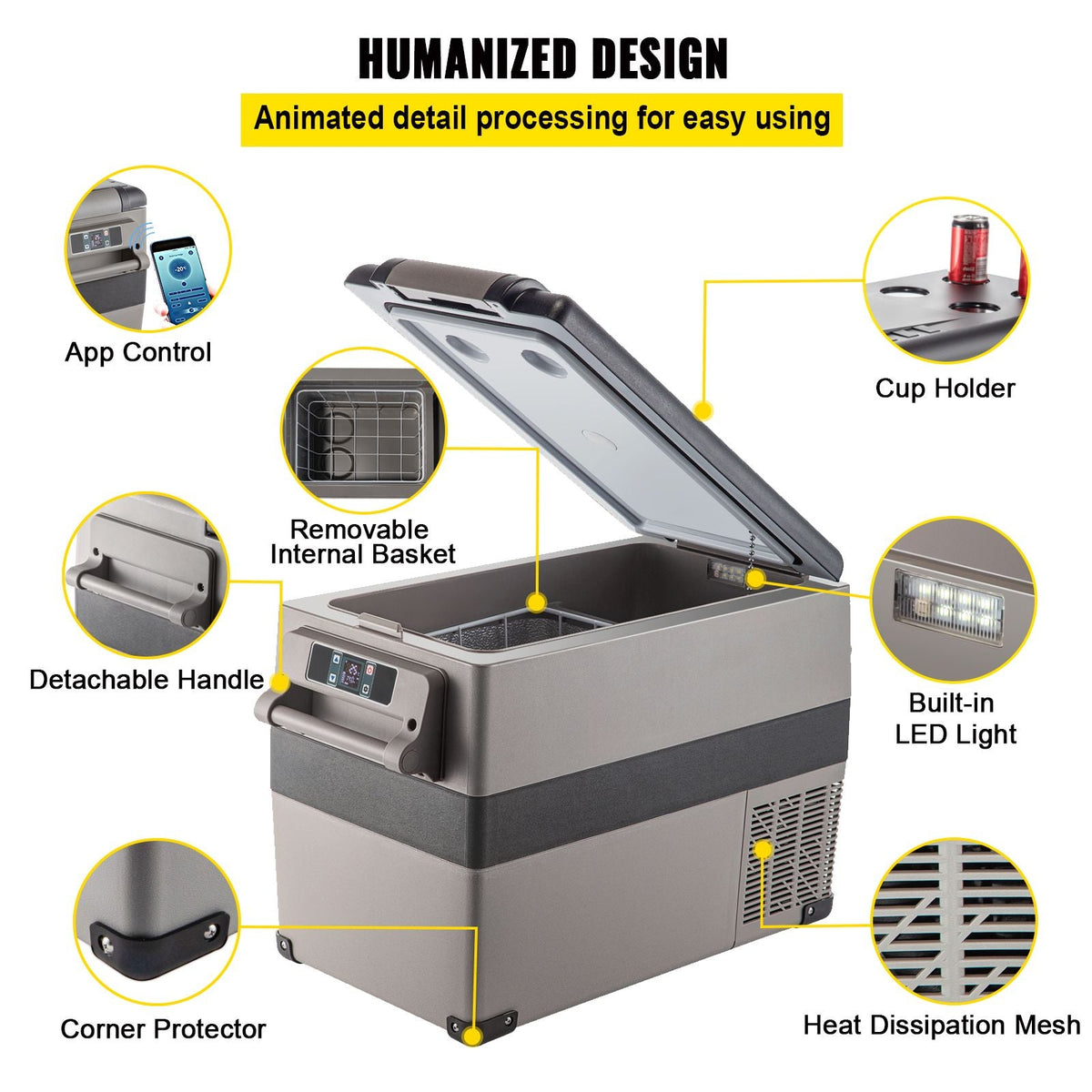 12 Volt Refrigerator, 48 Quart (45L) Fast Cooling Portable Freezer with App Control (-4~68Fahrenheit), Car Fridge with 12/24v DC & 110-240v AC for Travel, Truck, Camping and Home Use, Black