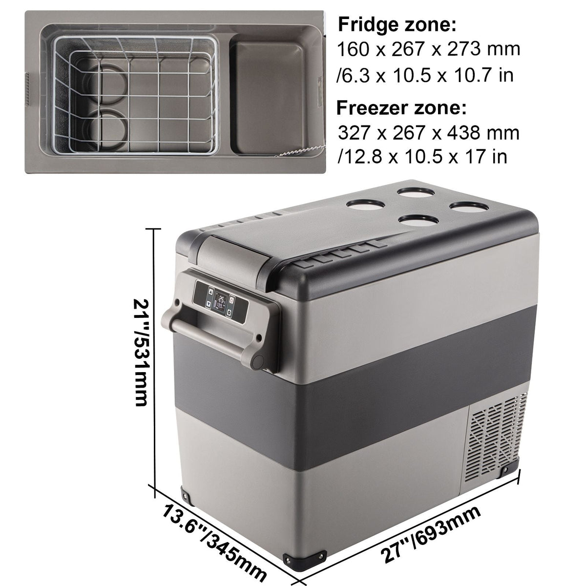 12 Volt Refrigerator, 58 Qt Car Refrigerator, Dual Zone Portable Freezer, Cooler Compressor Freezer with 12/24V DC and 110-240V AC, Freezer Fridge Cooler, for Car, Truck RV, Camping and Home Use