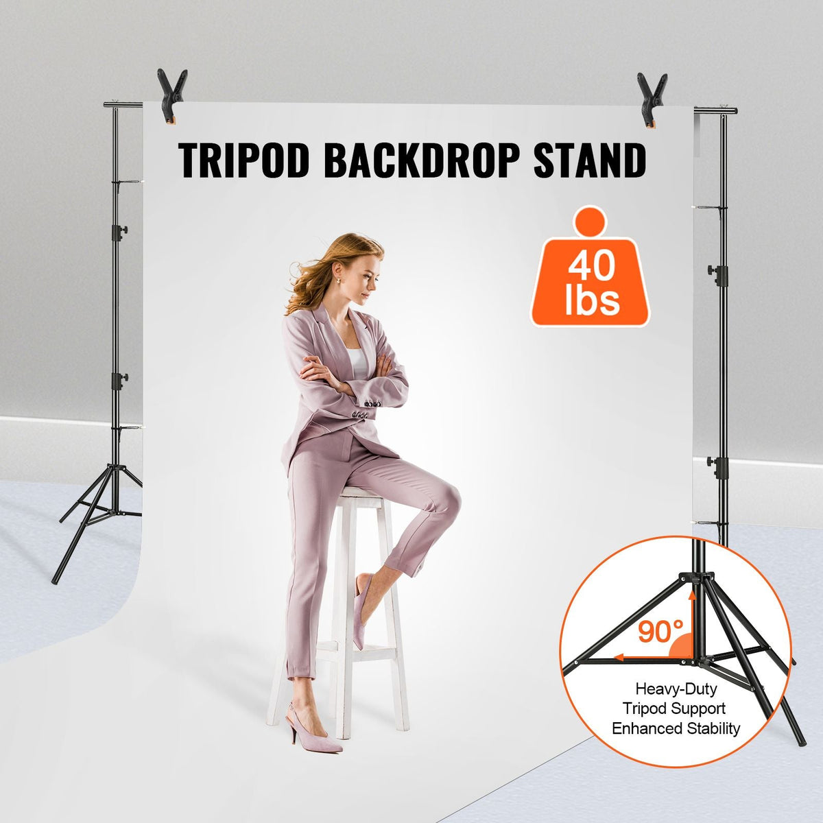 12 x 10 ft Heavy Duty Backdrop Stand, Height Adjustable Photography Backdrop Stand, Background Support System with 6 Clamps and A Carry Bag, for Party, Wedding, Display, Photo