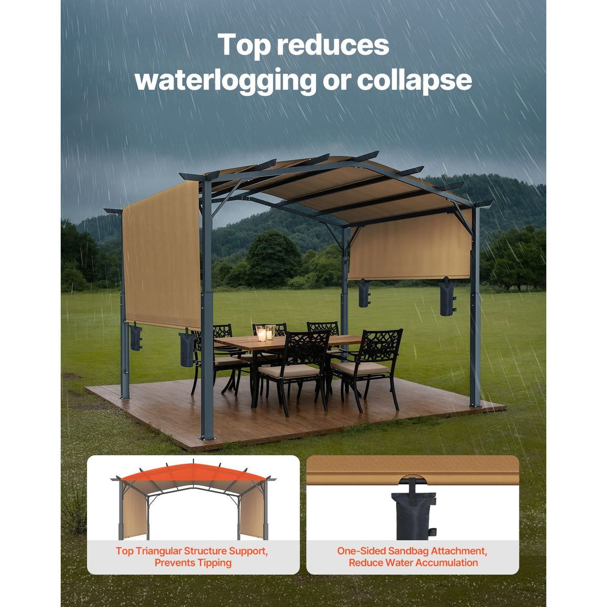 12 x 10 ft Outdoor Pergola, Arched Top Metal Pergola, Retractable Pergola with Sun Shade Canopy, Large Patio Shelter Pavilion, Heavy Duty Garden Pergola for Deck Backyard Porch Poolside