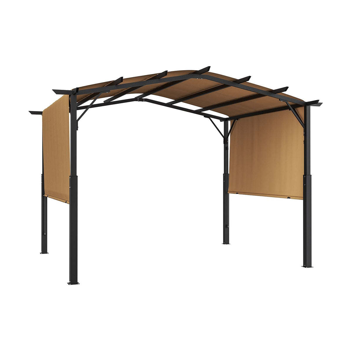 12 x 10 ft Outdoor Pergola, Arched Top Metal Pergola, Retractable Pergola with Sun Shade Canopy, Large Patio Shelter Pavilion, Heavy Duty Garden Pergola for Deck Backyard Porch Poolside