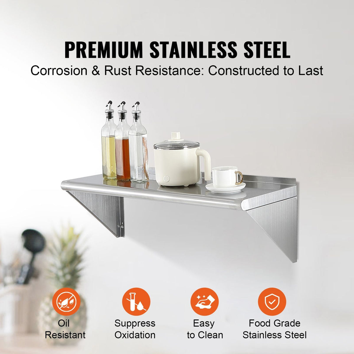 12" x 36" Stainless Steel Shelf, Wall Mounted Floating Shelving with Brackets, 250 lbs Load Capacity Commercial Shelves, Heavy Duty Storage Rack for Restaurant, Kitchen, Bar, Home, and Hotel