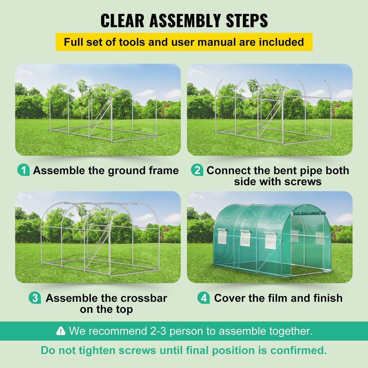 12 x 7 x 7 ft Walk-in Tunnel Greenhouse, Portable Plant Hot House with Galvanized Steel Hoops, 1 Top Beams, 2 Diagonal Poles, 1 Zippered Door & 6 Roll-up Windows, Green