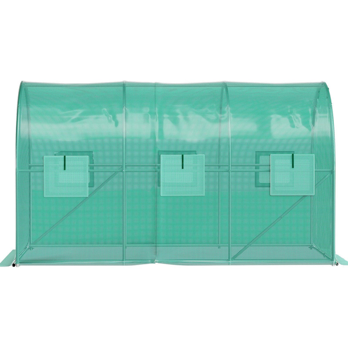 12 x 7 x 7 ft Walk-in Tunnel Greenhouse, Portable Plant Hot House with Galvanized Steel Hoops, 1 Top Beams, 2 Diagonal Poles, 1 Zippered Door & 6 Roll-up Windows, Green