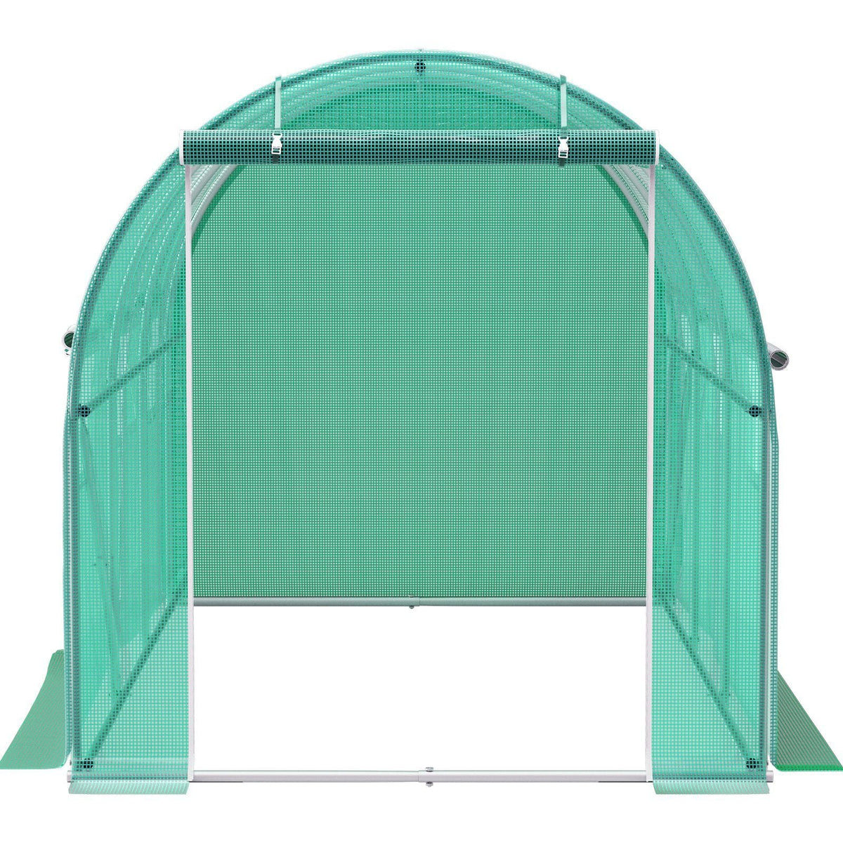12 x 7 x 7 ft Walk-in Tunnel Greenhouse, Portable Plant Hot House with Galvanized Steel Hoops, 1 Top Beams, 2 Diagonal Poles, 1 Zippered Door & 6 Roll-up Windows, Green