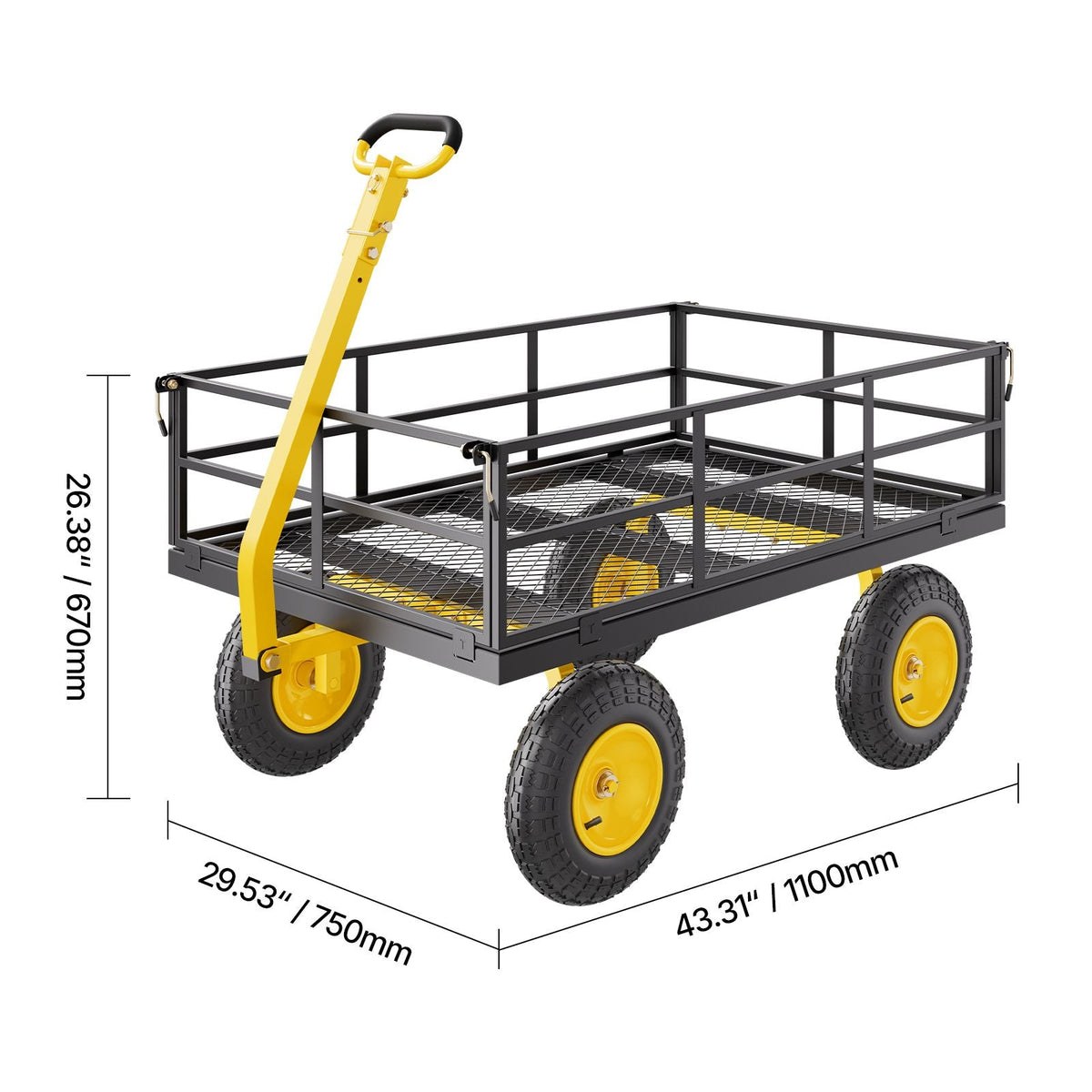 1200 Lbs Steel Garden Cart, Heavy Duty Pullable Garden Wagon Yard Cart, 2 in 1 Outdoor Metal Utility Wagon Yard Trailer with 13" All Terrain Tires, Mesh Removable Sides and 180°Rotating Handle