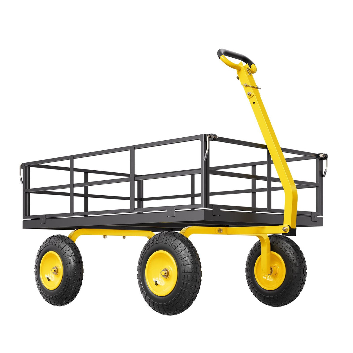 1200 Lbs Steel Garden Cart, Heavy Duty Pullable Garden Wagon Yard Cart, 2 in 1 Outdoor Metal Utility Wagon Yard Trailer with 13" All Terrain Tires, Mesh Removable Sides and 180°Rotating Handle