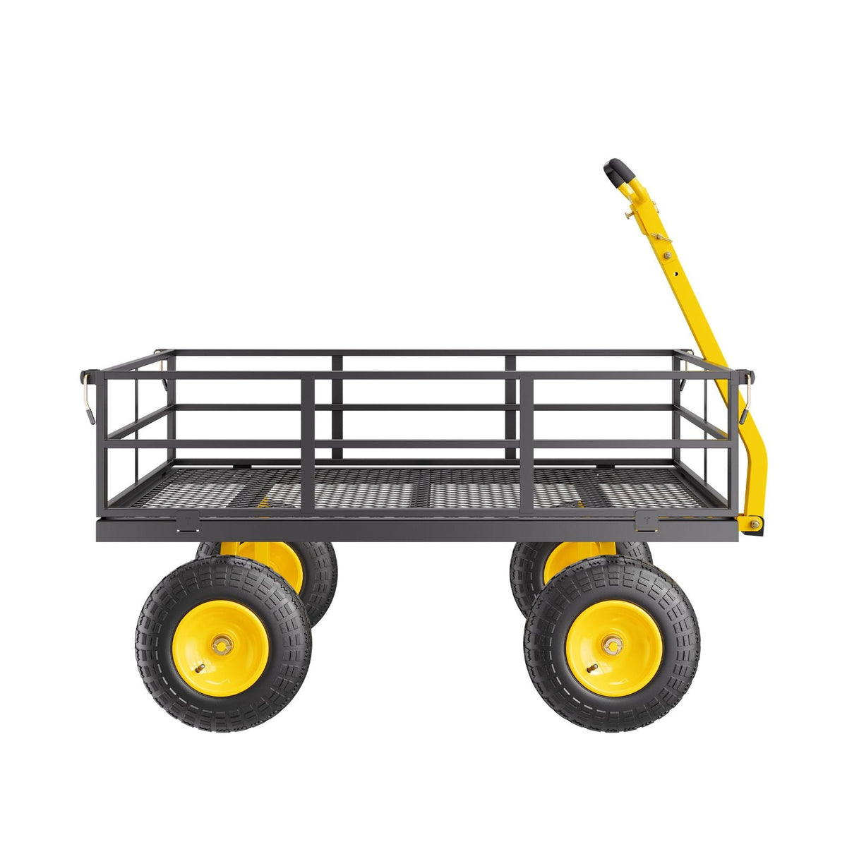 1200 Lbs Steel Garden Cart, Heavy Duty Pullable Garden Wagon Yard Cart, 2 in 1 Outdoor Metal Utility Wagon Yard Trailer with 13" All Terrain Tires, Mesh Removable Sides and 180°Rotating Handle