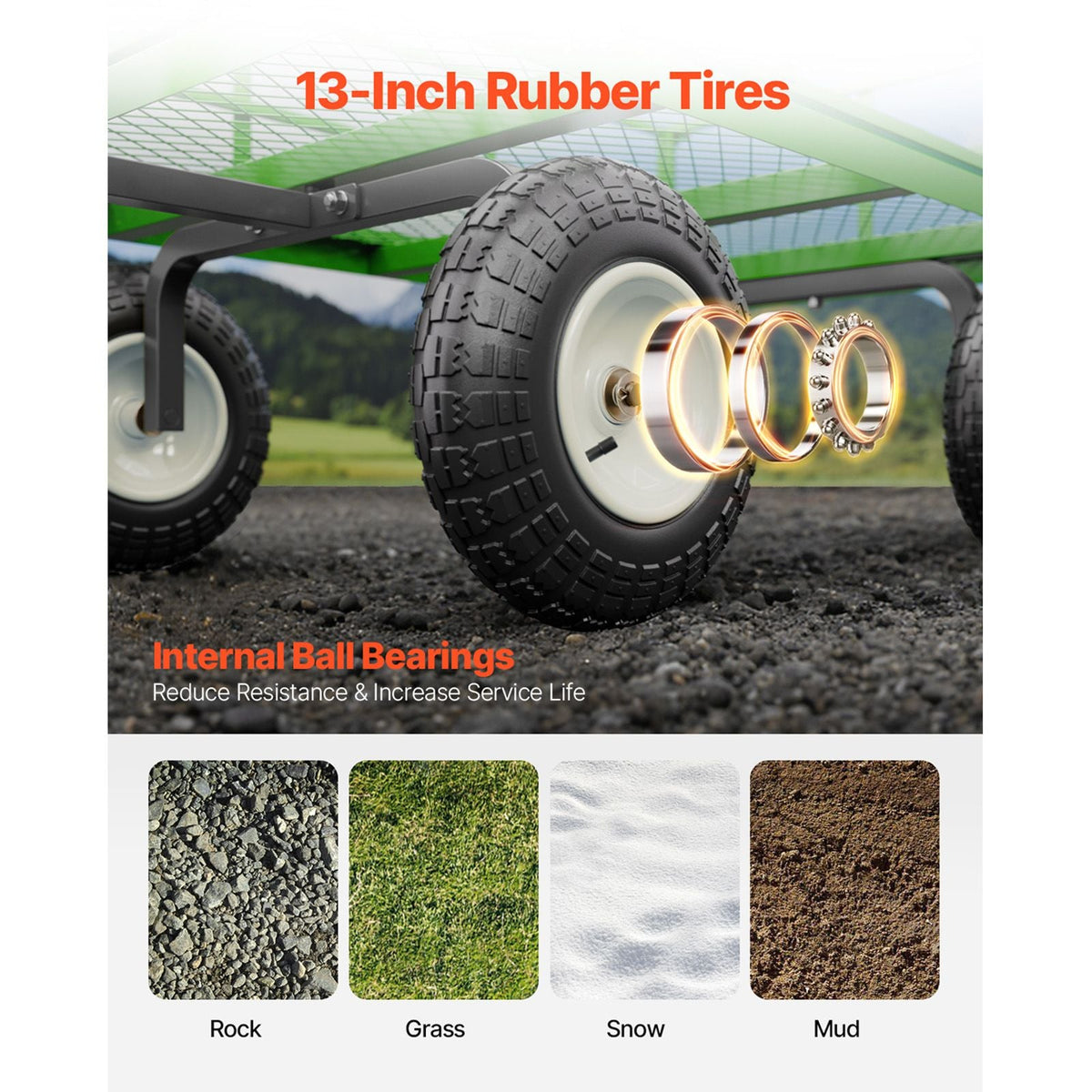 1200 Lbs Steel Garden Cart, Heavy Duty Pullable Garden Wagon Yard Cart, 2 in 1 Outdoor Metal Utility Wagon Yard Trailer with 13" All Terrain Tires, Mesh Removable Sides and 180°Rotating Handle