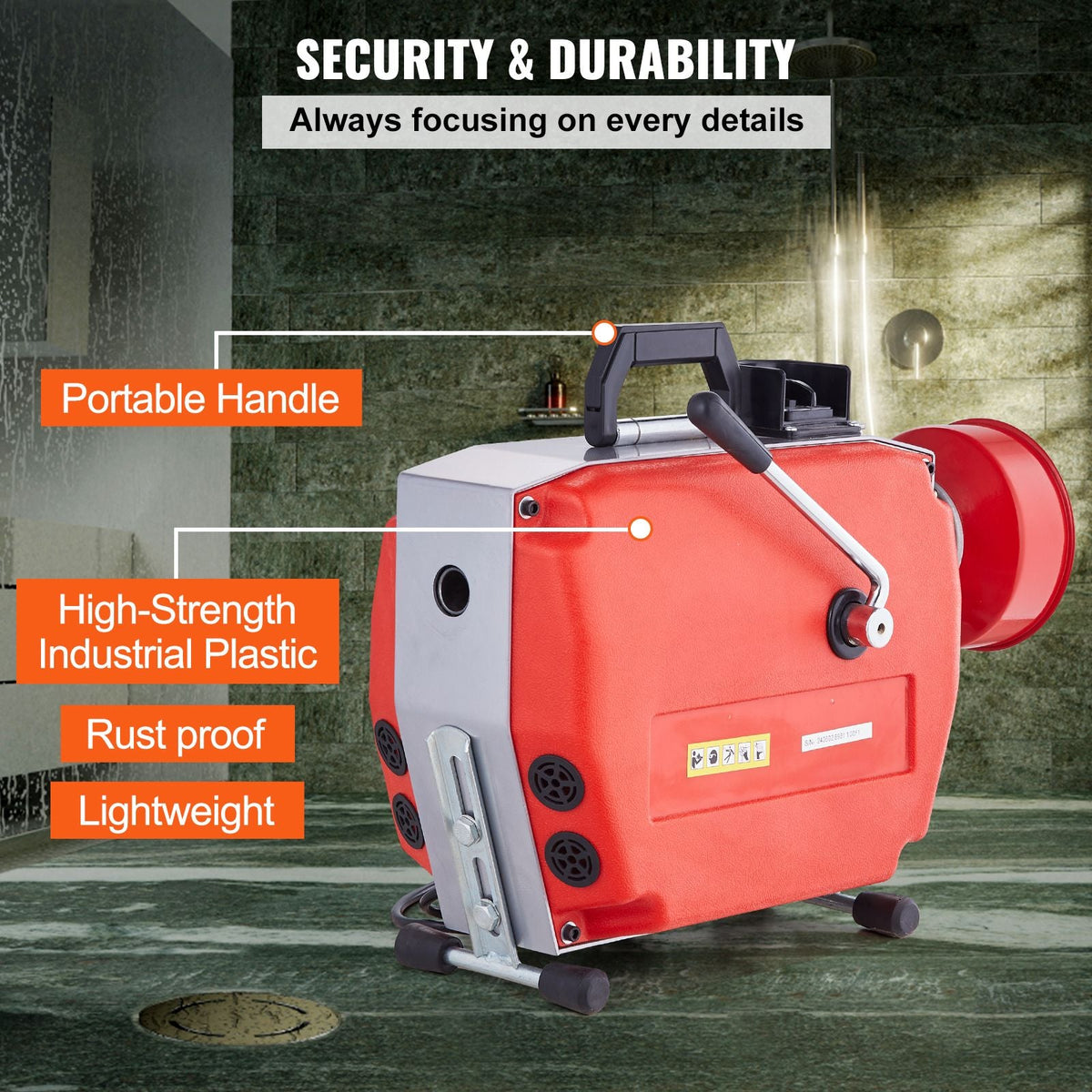 120FT x 7/8 Inch Drain Cleaner Machine, 420W Electric Sewer Snake Auger Manual Feed - with 6 Cutters, 2 Steel Cables (120' x 7/8" and 18' x 3/8") & CW/CCW Control for 1.9" to 6" Pipes