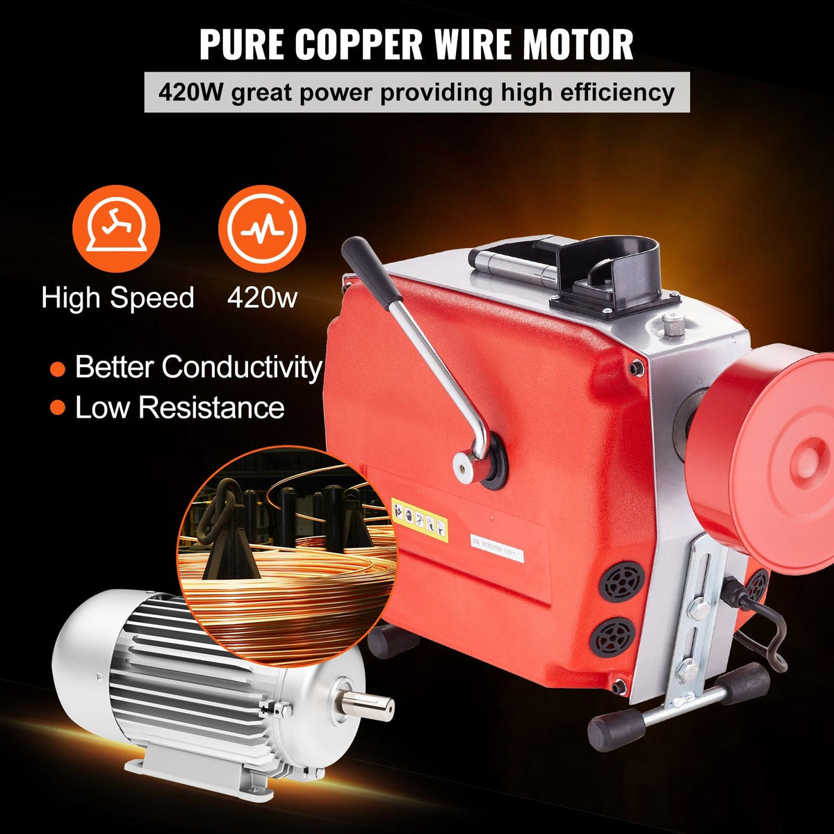 120FT x 7/8 Inch Drain Cleaner Machine, 420W Electric Sewer Snake Auger Manual Feed - with 6 Cutters, 2 Steel Cables (120' x 7/8" and 18' x 3/8") & CW/CCW Control for 1.9" to 6" Pipes