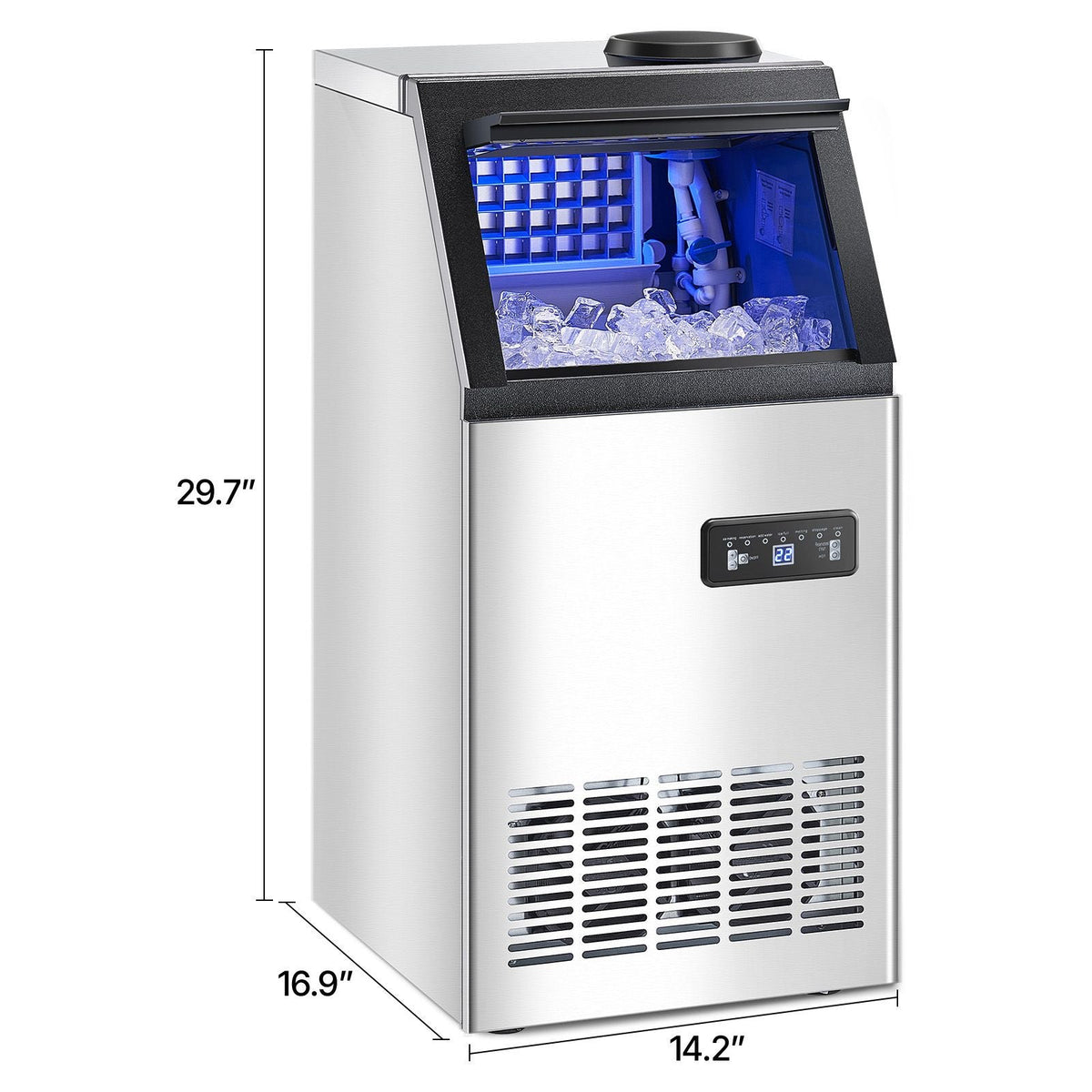 120lbs/24H Commercial Ice Maker, 36 Ice Cubes in 15 Minutes, Freestanding Ice Maker Machine with 28lbs Large Storage Capacity for Bar Office Restaurant, with LED Digital Display & Self-Cleaning