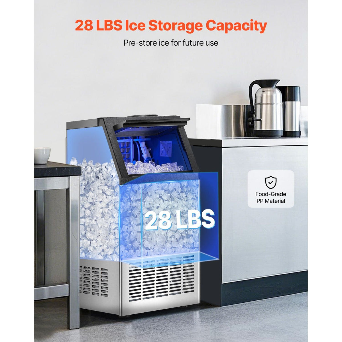 120lbs/24H Commercial Ice Maker, 36 Ice Cubes in 15 Minutes, Freestanding Ice Maker Machine with 28lbs Large Storage Capacity for Bar Office Restaurant, with LED Digital Display & Self-Cleaning