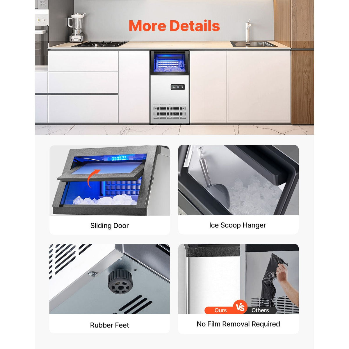 120lbs/24H Commercial Ice Maker, 36 Ice Cubes in 15 Minutes, Freestanding Ice Maker Machine with 28lbs Large Storage Capacity for Bar Office Restaurant, with LED Digital Display & Self-Cleaning
