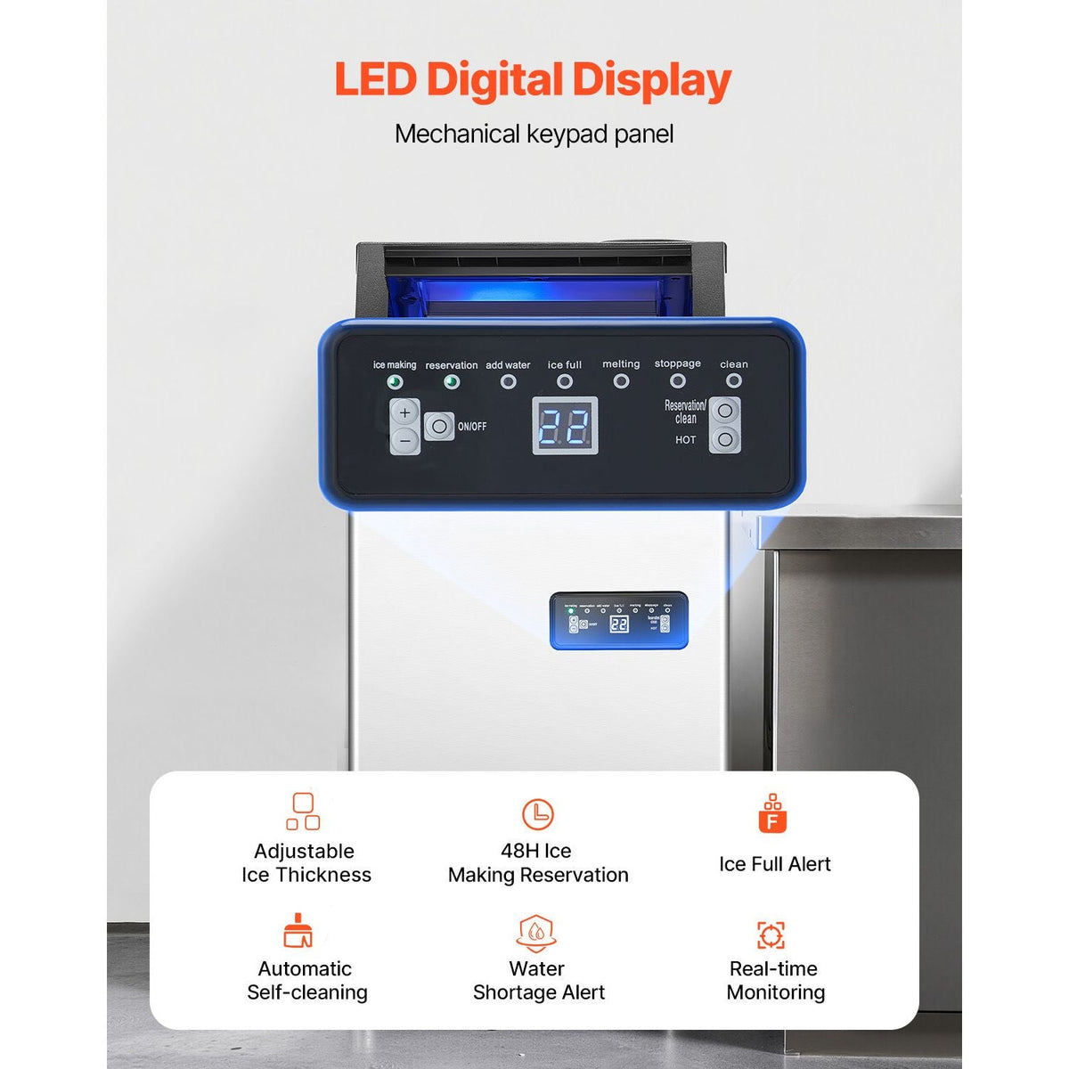 120lbs/24H Commercial Ice Maker, 36 Ice Cubes in 15 Minutes, Freestanding Ice Maker Machine with 28lbs Large Storage Capacity for Bar Office Restaurant, with LED Digital Display & Self-Cleaning