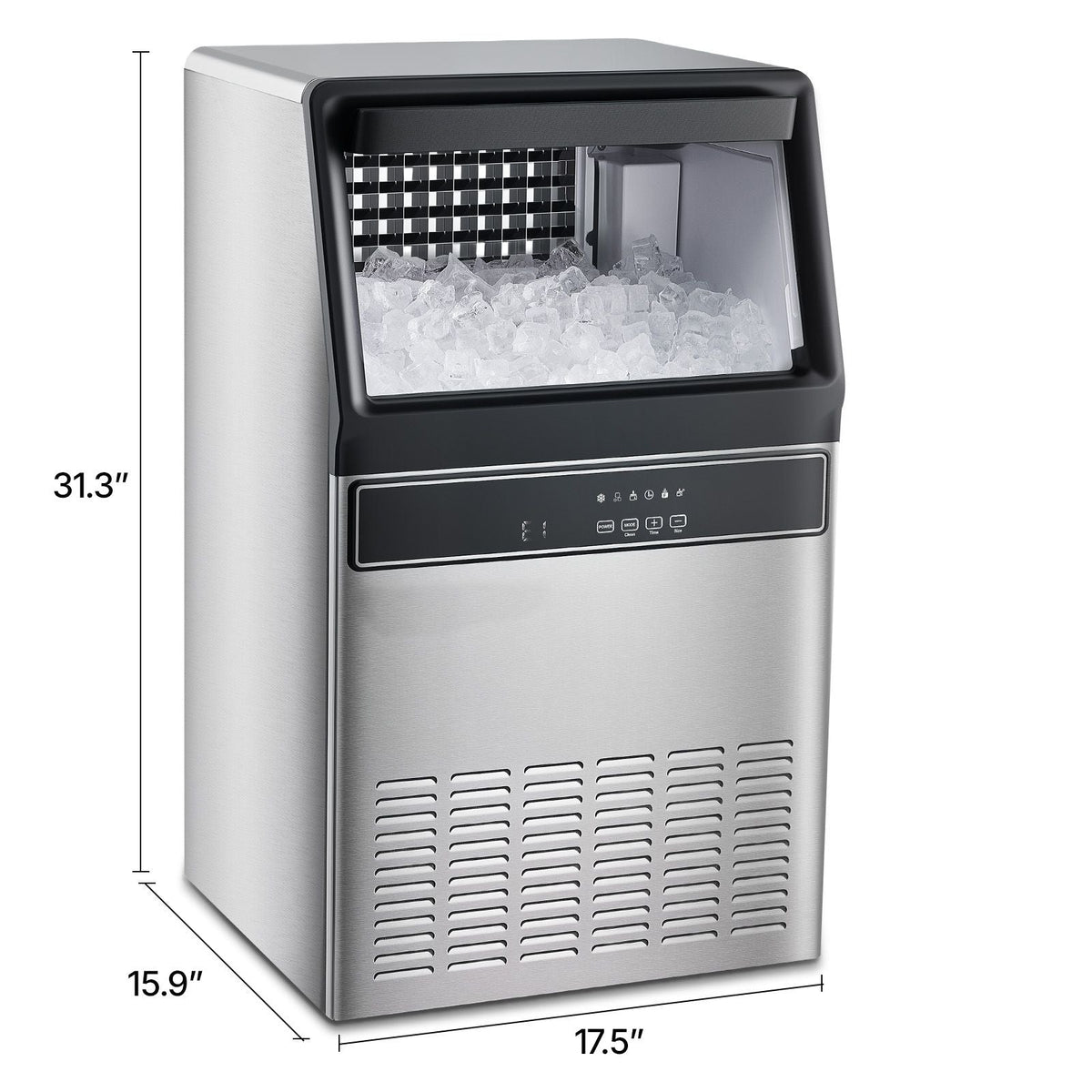 120lbs/24H Commercial Ice Maker Machine, 33lbs Storage Capacity Ice Maker with Drain Pump, 55 Ice Cubes in 15 Minutes, LED Digital Display Freestanding Self-Cleaning for Bar Office Restaurant